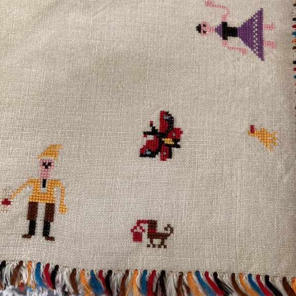 Three Vintage Linen Cocktail Napkins, Rare, Cross Stitched on this fine … - Picture 11 of 12